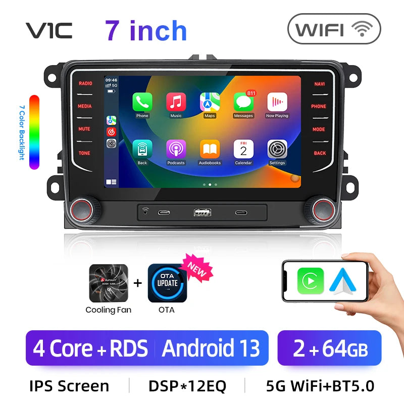 VW 7” Smart CarPlay + Android Auto Ekran – Full Touch – fotografija 9