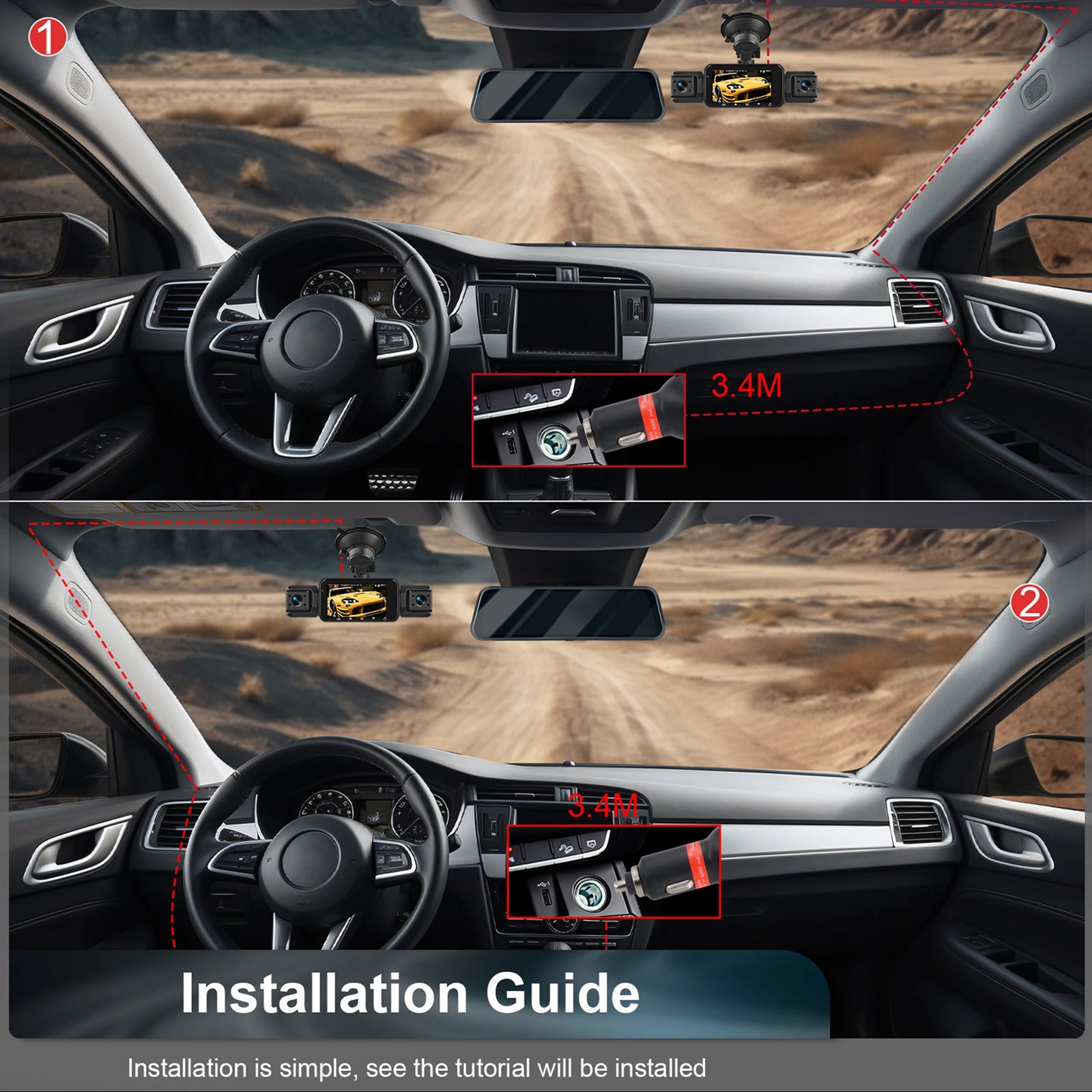 4CH WiFi Dash Cam Auto Kamera s 4 Kamere i Noćnim Snimanjem