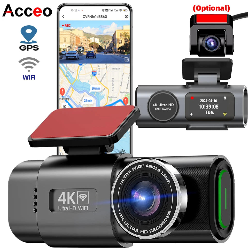 4K Dash Cam Auto Kamera s GPS-om i WiFi-jem | Prednja + StraЕѕnja Kamera