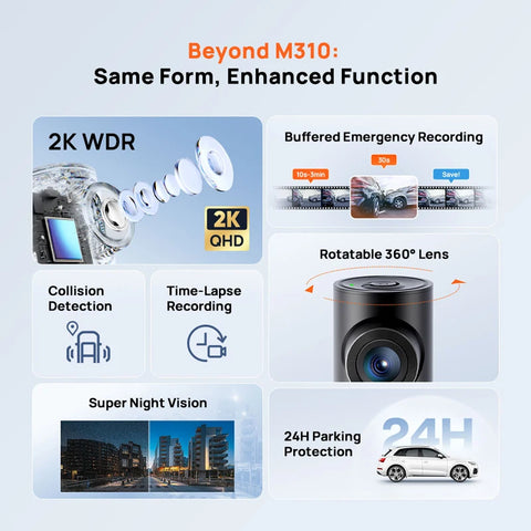 70mai M310 Plus 2K Dash Cam Auto Kamera s WiFi-jem