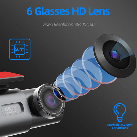 4K Dash Cam Auto Kamera s GPS-om i WiFi-jem | Prednja + Stražnja Kamera