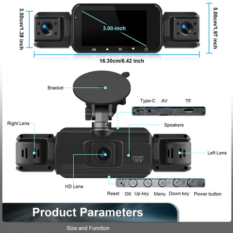 4CH WiFi Dash Cam Auto Kamera s 4 Kamere i Noćnim Snimanjem