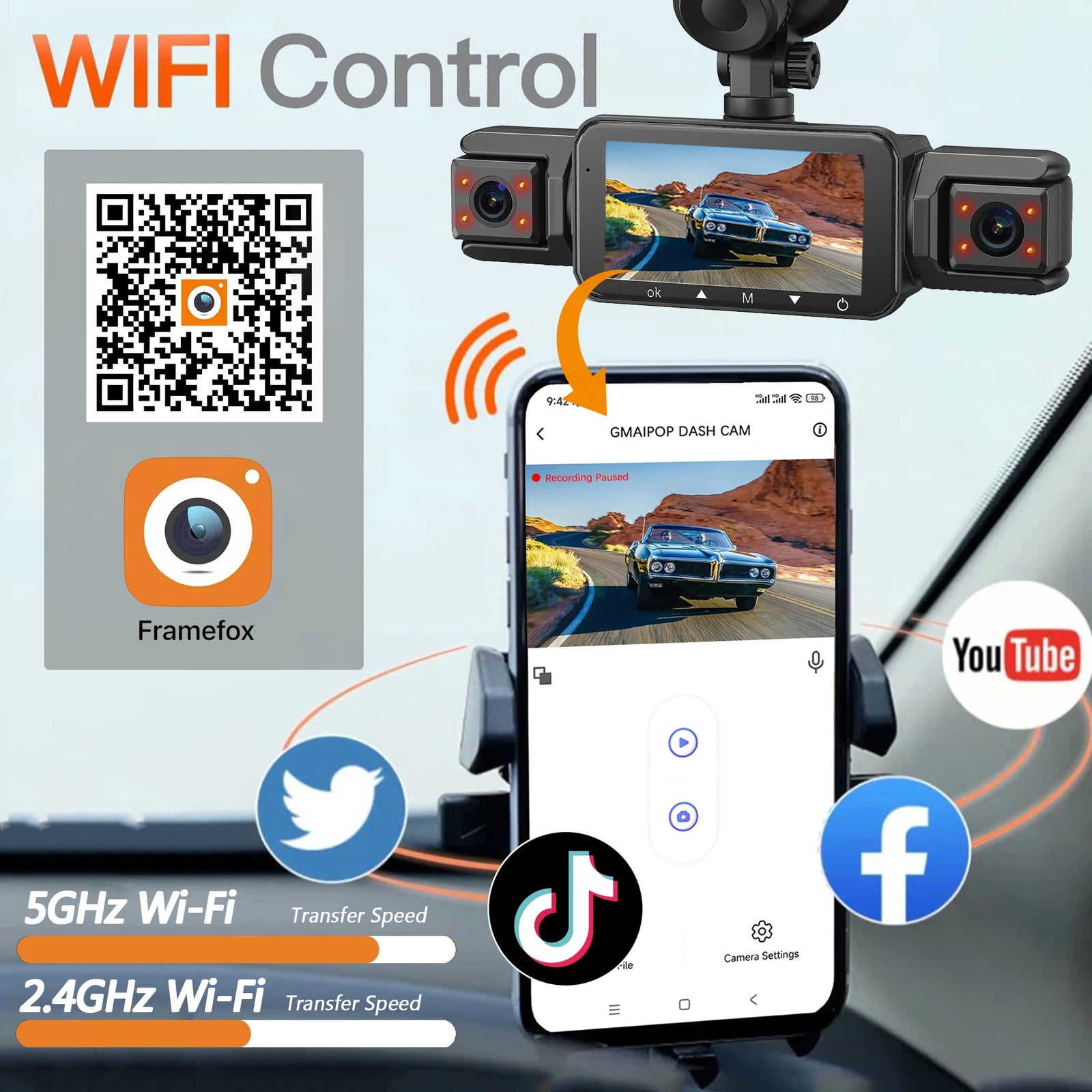 4CH WiFi Dash Cam Auto Kamera s 4 Kamere i NoД‡nim Snimanjem – fotografija 3