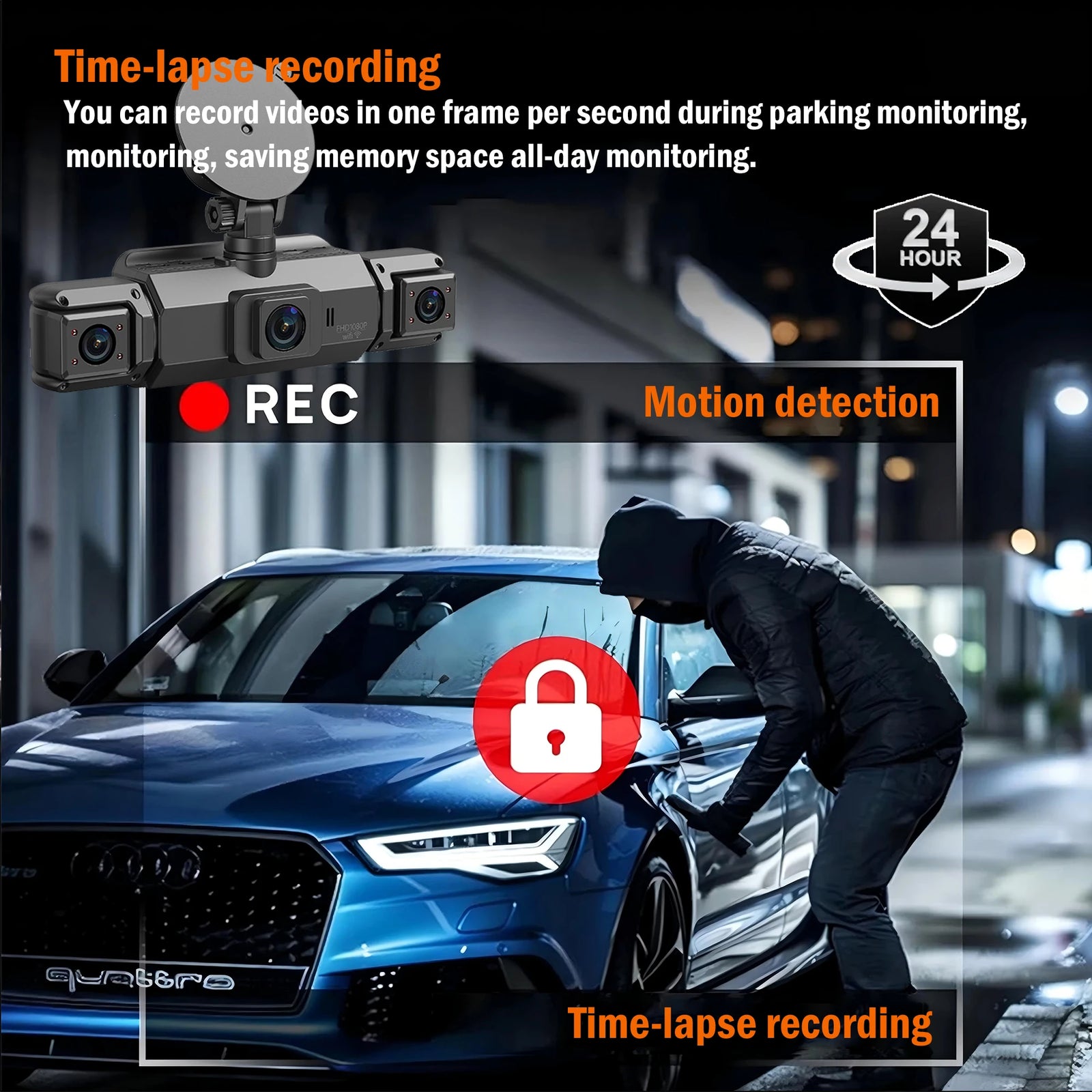 4CH WiFi Dash Cam Auto Kamera s 4 Kamere i Noćnim Snimanjem