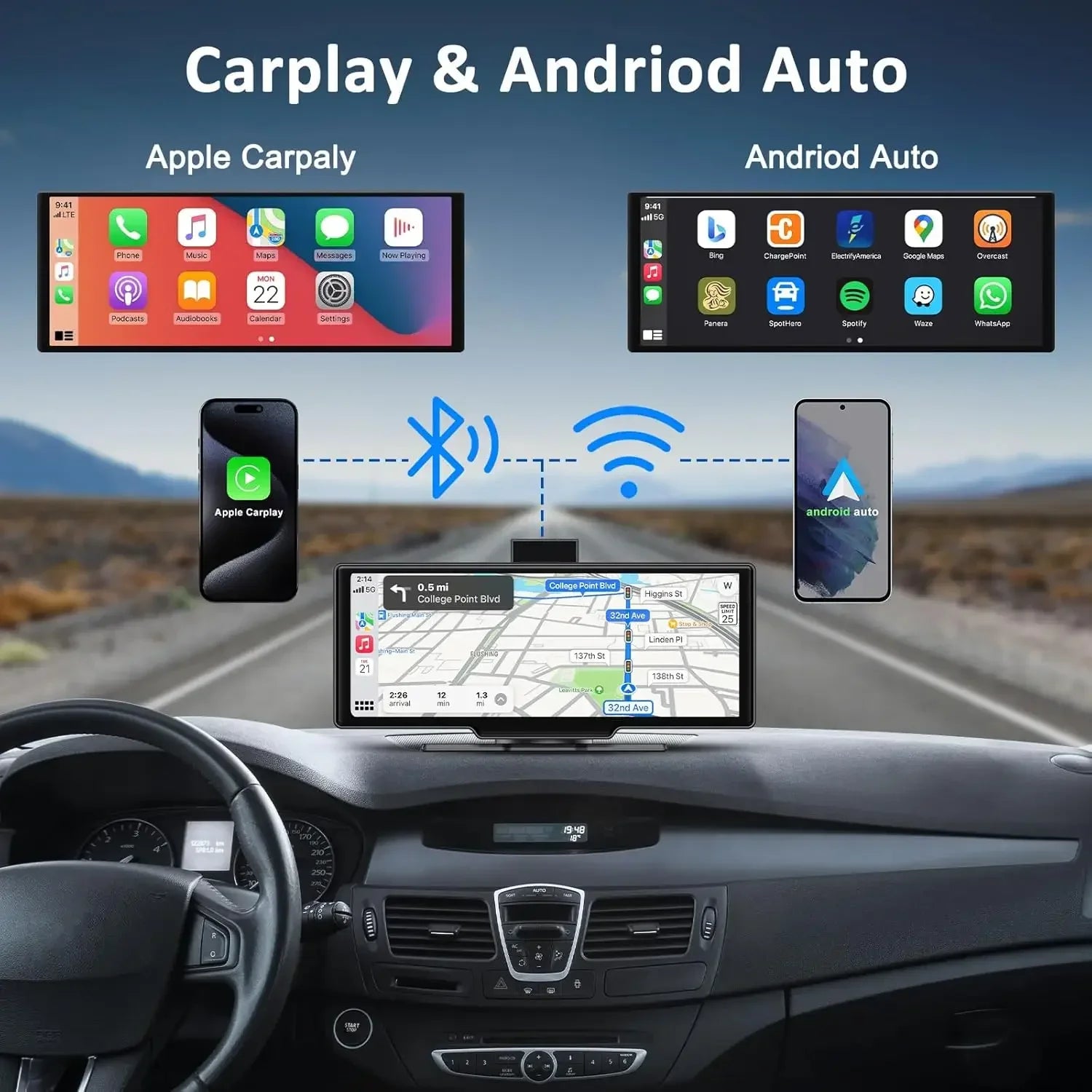 CarPlay & Android Auto +4K  Dash Cam 10.26”