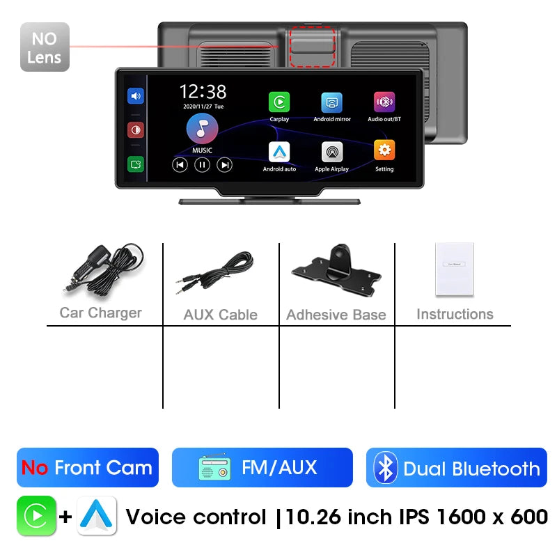 CarPlay & Android Auto +4K  Dash Cam 10.26”
